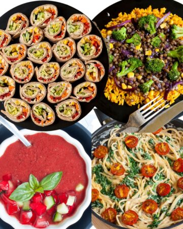 Four different types of dishes shot from top.