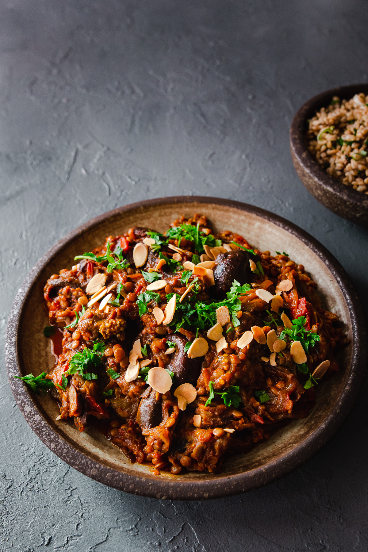 A bowl of Persian aubergine and black lime stew. 
