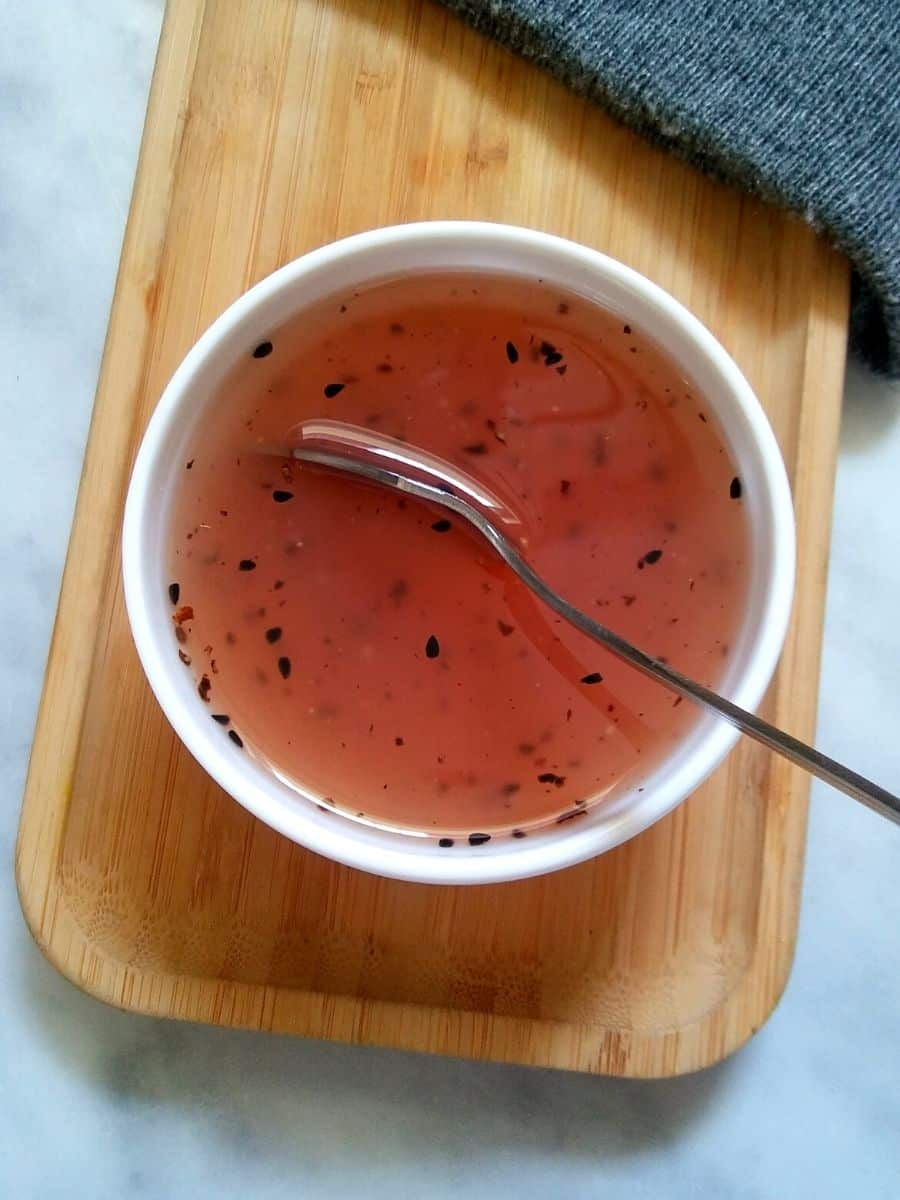 Image showing sweet onion teriyaki sauce in a white bowl. 
