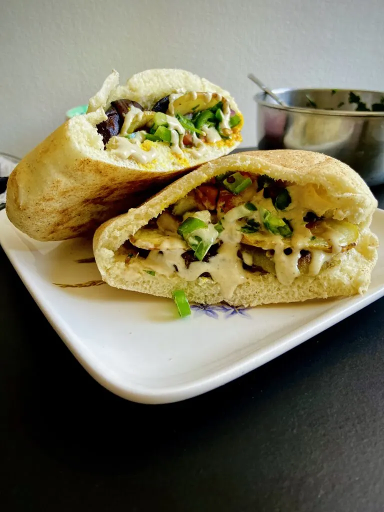 vegan recipes with eggplant (Middle Eastern Sabich).
